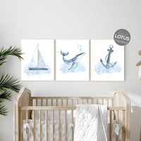 Ocean nursery decor, Nautical nursery print set, under the sea nursery, whale nursery
