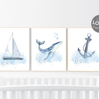 Ocean nursery decor, Nautical nursery print set, under the sea nursery, whale nursery