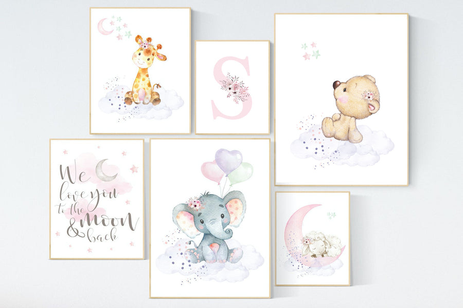 Nursery decor girl animals, nursery prints set, Nursery decor jungle, nursery prints animal