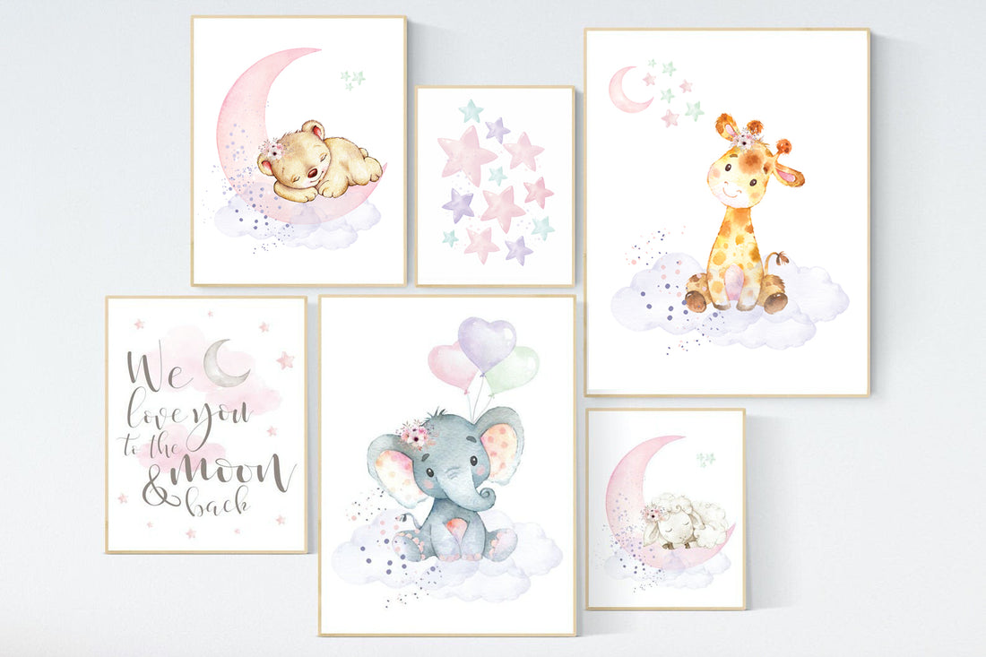 Nursery decor girl animals, nursery prints set, Nursery decor jungle, nursery prints animal
