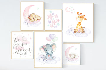 Nursery decor girl animals, nursery prints set, Nursery decor jungle, nursery prints animal