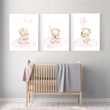 Sheep nursery wall art, Nursery decor girl, lamb nursery wall art, sheep print, sheep themed room