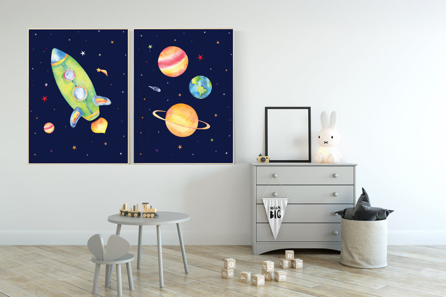 Nursery decor boy space, space themed nursery for kids, nursery prints boy, space wall art