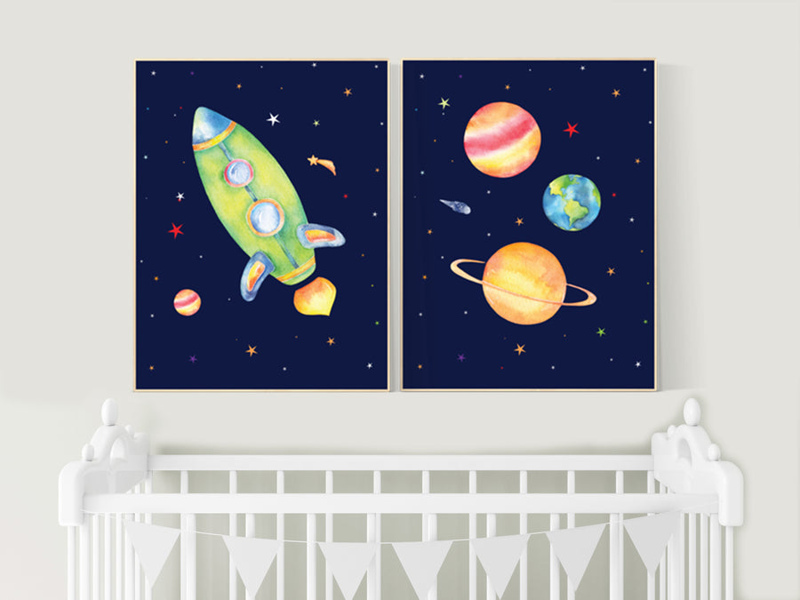 Nursery decor boy space, space themed nursery for kids, nursery prints boy, space wall art