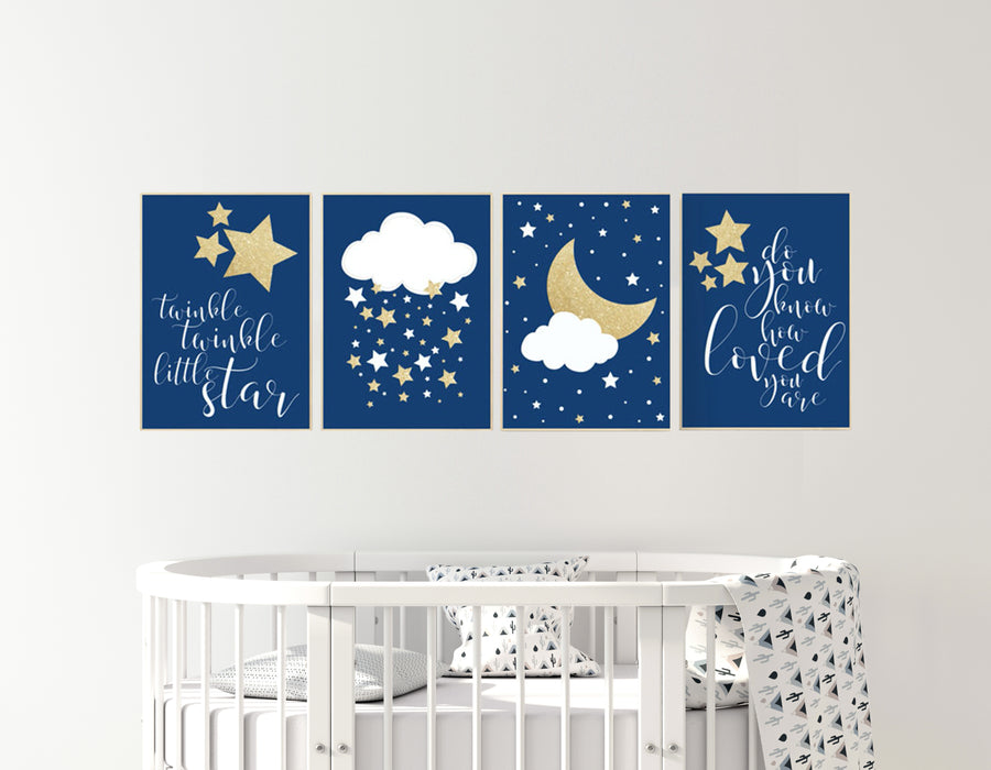 Navy gold nursery, nursery decor boys, twinkle twinkle little star, navy gold, moon and stars
