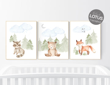 Nursery decor woodland, Woodland Nursery Wall Art, Woodland Print Set, animal prints