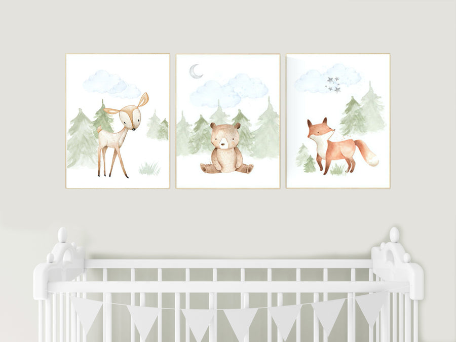 Nursery decor woodland, Woodland Nursery Wall Art, Woodland Print Set, animal prints, Woodland